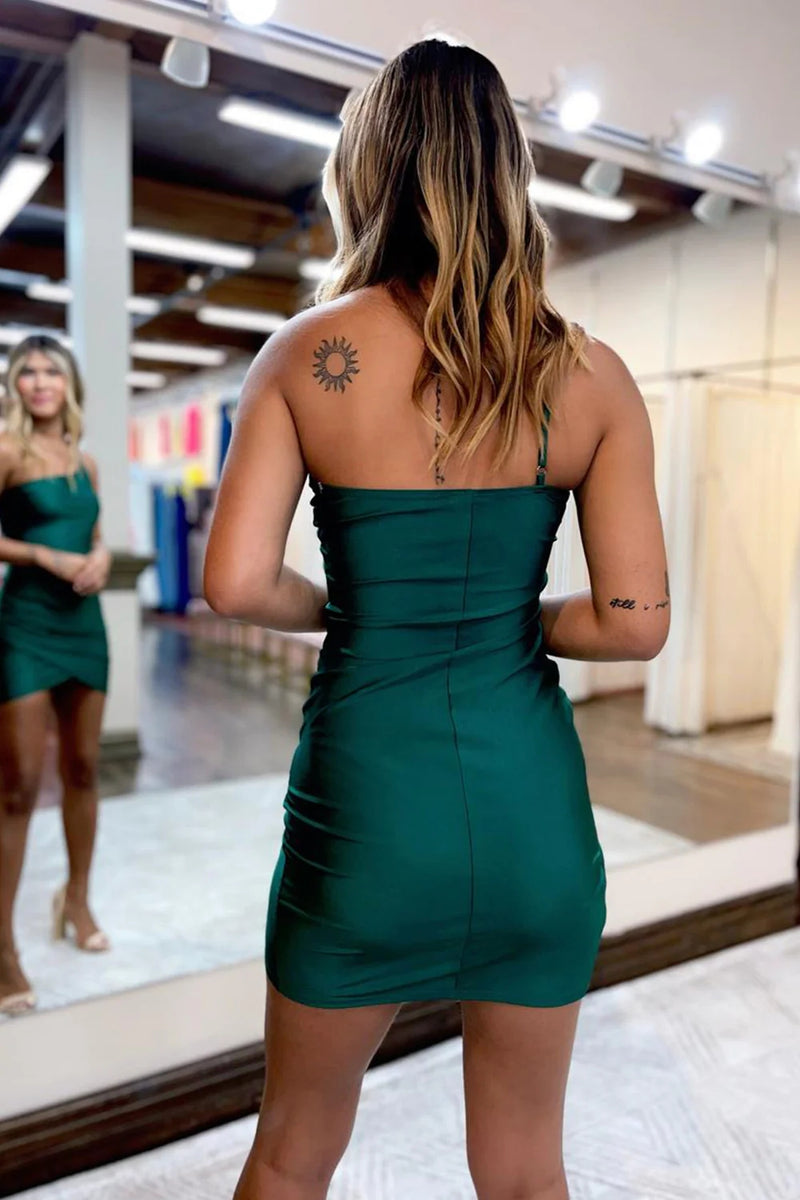 Load image into Gallery viewer, Dark Green One Shoulder Bodycon Homecoming Dress