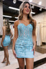 Load image into Gallery viewer, Light Blue Bodycon Corset Homecoming Dress With Lace