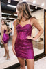 Load image into Gallery viewer, Sparkly Fuchsia Spaghetti Straps Corset Homecoming Dress with Sequins