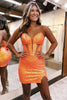 Load image into Gallery viewer, Sparkly Orange Sweetheart Corset Tight Homecoming Dress with Slit