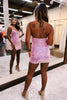 Load image into Gallery viewer, Sparkly Pink Spaghetti Straps Sequined Homecoming Dress with Slit