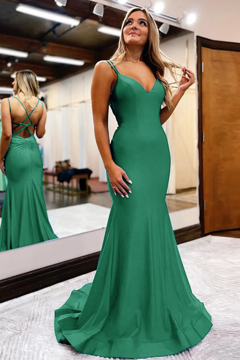 Load image into Gallery viewer, Black Spaghetti Straps Simple Mermaid Prom Dress