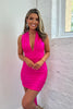 Load image into Gallery viewer, Simple Hot Pink Halter Bodycon Short Homecoming Dress