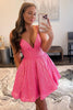 Load image into Gallery viewer, Glitter Hot Pink A-Line Spaghetti Straps Homecoming Dress with Pockets