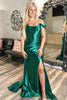 Load image into Gallery viewer, Dark Green Off the Shoulder Mermaid Corset Long Prom Dress with Slit