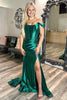 Load image into Gallery viewer, Dark Green Off the Shoulder Mermaid Corset Long Prom Dress with Slit