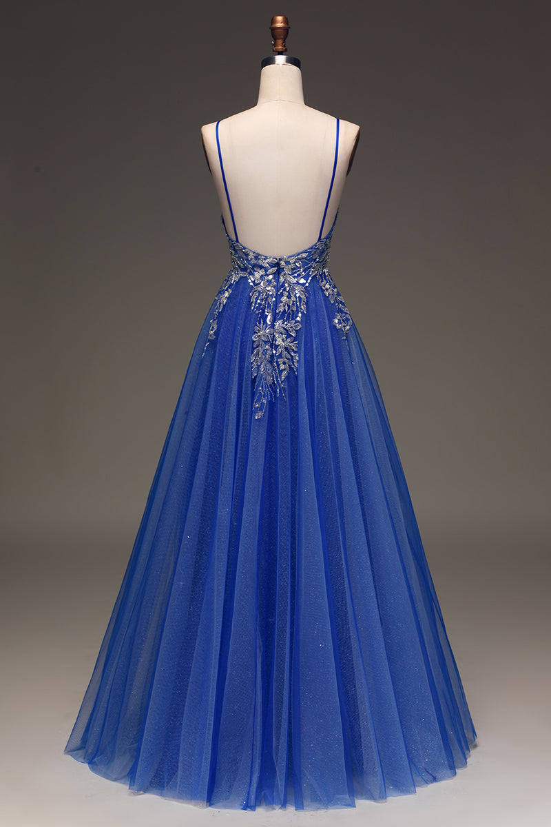 Load image into Gallery viewer, A Line Royal Blue Long Prom Dress With Appliques