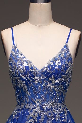 A Line Royal Blue Long Prom Dress With Appliques