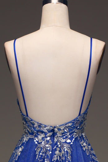 A Line Royal Blue Long Prom Dress With Appliques