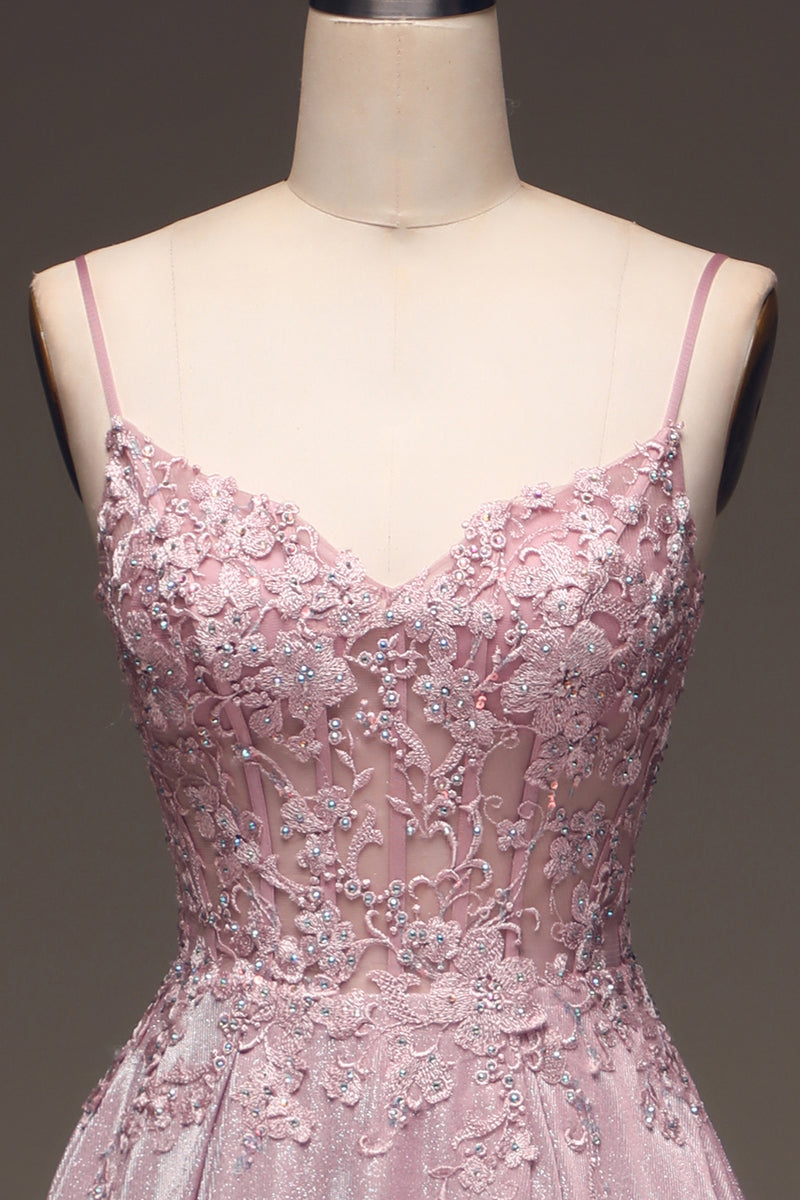 Load image into Gallery viewer, A Line Spaghetti Straps Blush Prom Dress With Appliques