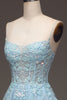 Load image into Gallery viewer, A Line Light Blue Long Prom Dress With Appliques