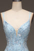 Load image into Gallery viewer, Light Blue Mermaid V Neck Long Prom Dress With Slit