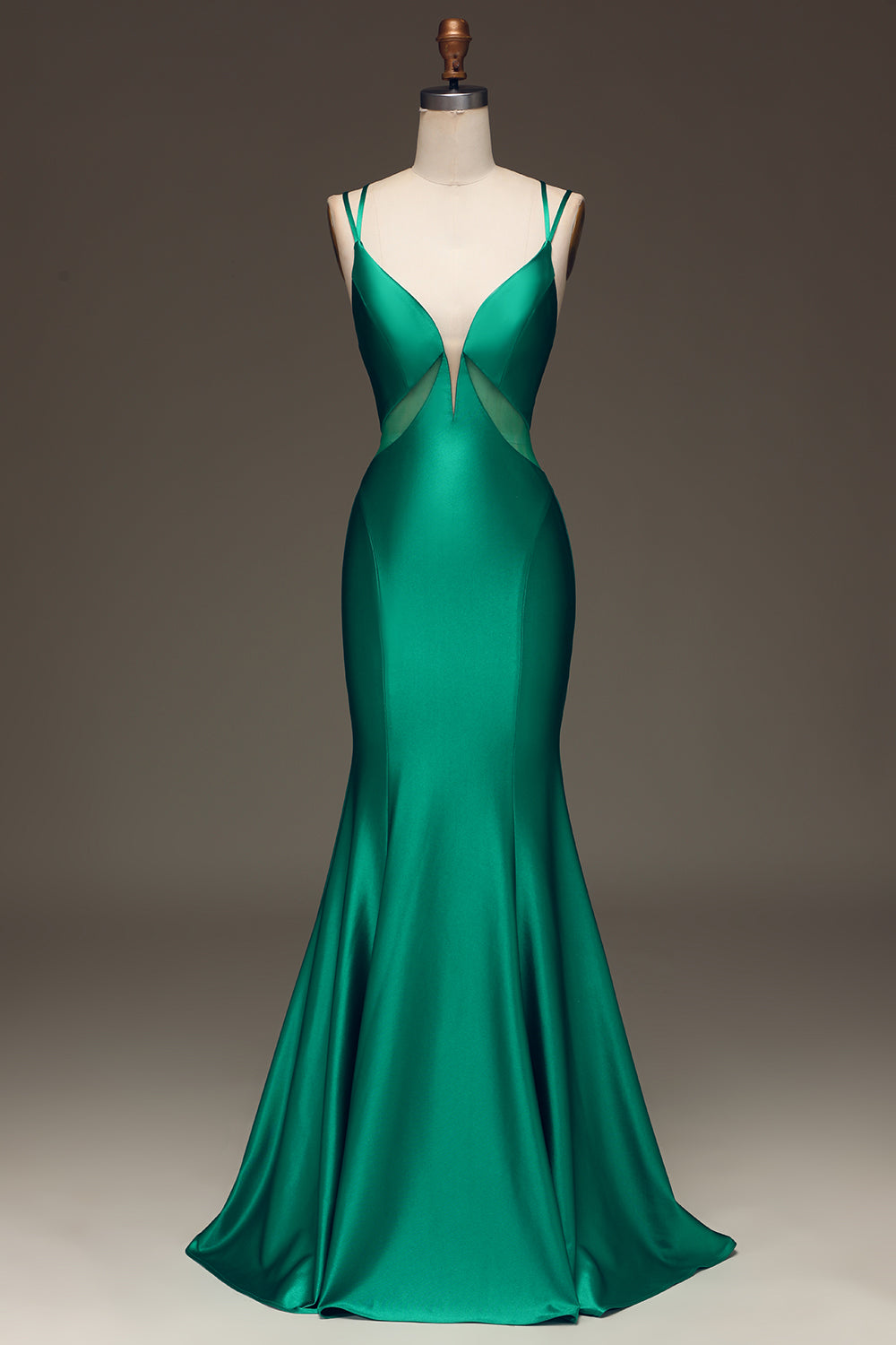 Green Mermaid Spaghetti Straps Long Prom Dress