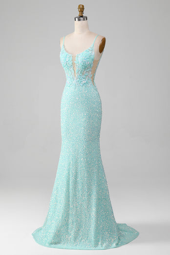 Sparkly Light Green Mermaid Long Prom Dress