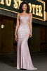 Load image into Gallery viewer, Sparkly Blush Mermaid Spaghetti Straps Long Prom Dress with Beading