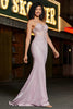 Load image into Gallery viewer, Sparkly Blush Mermaid Spaghetti Straps Long Prom Dress with Beading