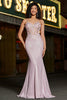 Load image into Gallery viewer, Sparkly Blush Mermaid Spaghetti Straps Long Prom Dress with Beading