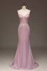 Load image into Gallery viewer, Sparkly Blush Mermaid Spaghetti Straps Long Prom Dress with Beading