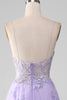 Load image into Gallery viewer, A Line Spaghetti Straps Purple Long Prom Dress With Appliques