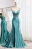 Load image into Gallery viewer, Blue Mermaid Spaghetti Straps Corset Prom Dress with Slit