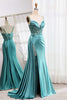 Load image into Gallery viewer, Blue Mermaid Spaghetti Straps Corset Prom Dress with Slit