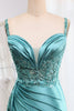 Load image into Gallery viewer, Blue Mermaid Spaghetti Straps Corset Prom Dress with Slit