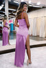 Load image into Gallery viewer, Hot Pink Satin V-Neck Simple Prom Dress with Slit