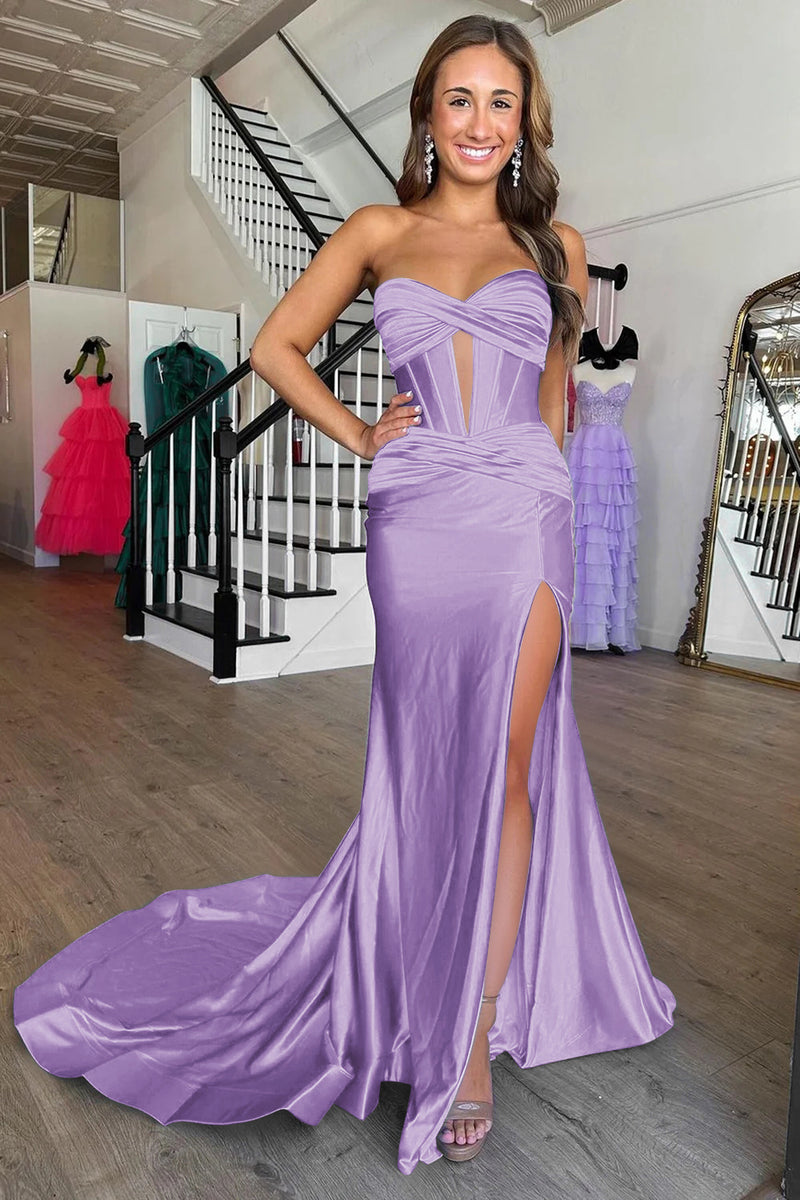 Load image into Gallery viewer, Mermaid Sweetheart Royal Blue Long Coret Prom Dress With Slit