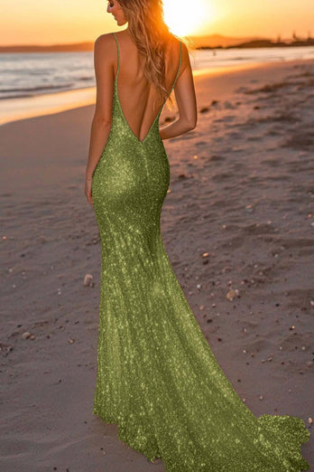 Sparkly Gold Strapless Mermaid Sequin Long Formal Dress