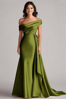 Off the Shoulder Eucalyptus Long Formal Dress with Side Cape