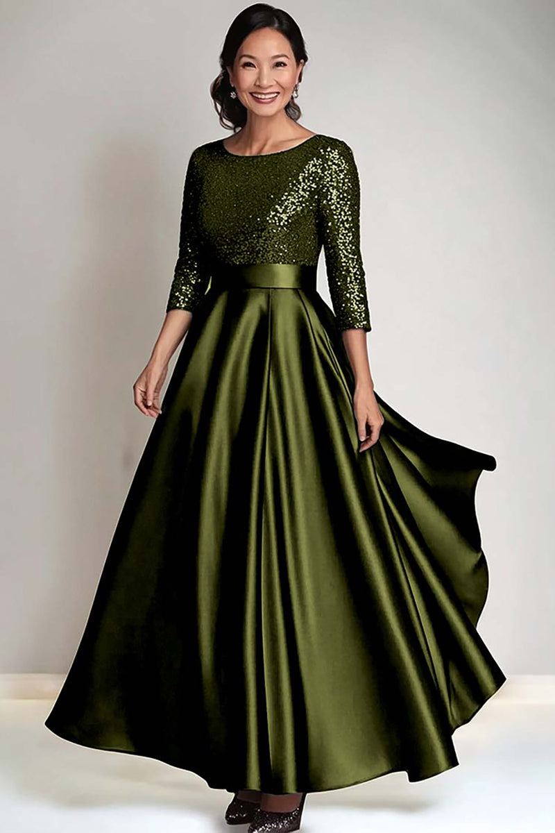 Load image into Gallery viewer, Sparkly Martini Scoop Satin Mother of the Bride Dress with Sequins