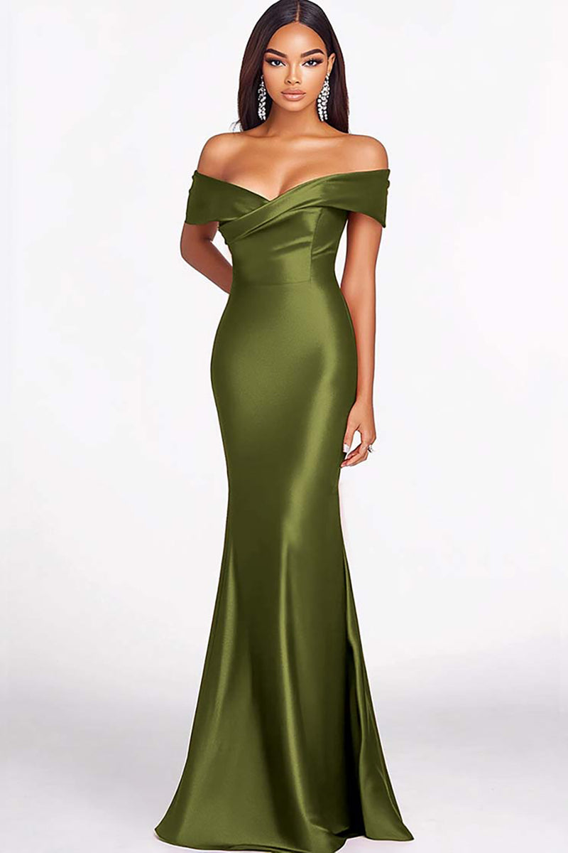 Load image into Gallery viewer, Elegant Eucalyptus Off the Shoulder Mermaid Long Formal Dress