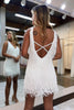 Load image into Gallery viewer, White V-Neck Cross Back Homecoming Dress With Tassel