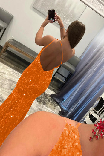 Coral Sequins One Shoulder Mermaid Long Prom Dress