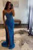 Load image into Gallery viewer, Sparkly Blue Corset Mermaid Long Prom Dress with Beading