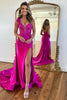 Load image into Gallery viewer, Fuchsia Mermaid Illusion Spaghetti Straps Floral Long Prom Dress with Slit