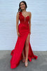 Load image into Gallery viewer, Fuchsia Mermaid Illusion Spaghetti Straps Floral Long Prom Dress with Slit