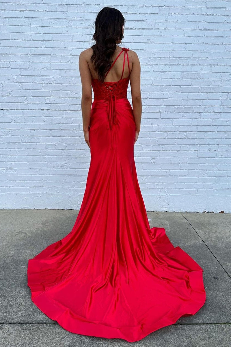 Load image into Gallery viewer, Fuchsia Mermaid Illusion Spaghetti Straps Floral Long Prom Dress with Slit