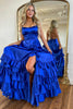 Load image into Gallery viewer, Royal Blue A-Line Spaghetti Straps Satin Long Prom Dress with Slit