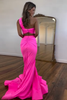 Load image into Gallery viewer, Sexy Hot Pink Mermaid One Shoulder Satin Long Prom Dress