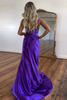 Load image into Gallery viewer, Purple Mermaid Corset Spaghetti Straps Satin Long Prom Dress with Slit