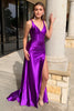 Load image into Gallery viewer, Violet Mermaid Corset Spaghetti Straps Satin Long Prom Dress with Slit