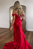 Load image into Gallery viewer, Red Off the Shoulder Mermaid Floral Long Prom Dress with Slit