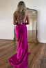 Load image into Gallery viewer, Fuchsia Neck Collar Jacquard Mermaid Long Prom Dress with Slit