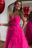 Load image into Gallery viewer, Fuchsia Strapless Tulle A-Line Long Prom Dress with Bows