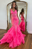 Load image into Gallery viewer, Fuchsia Mermaid Spaghetti Straps Corset Long Prom Dress with Sequins