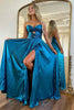 Load image into Gallery viewer, Peacock Blue Strapless A-Line Satin Long Prom Dress with Slit