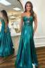 Load image into Gallery viewer, Peacock Blue Strapless A-Line Satin Long Prom Dress with Slit