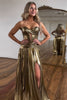 Load image into Gallery viewer, Gold Strapless A-Line Satin Long Prom Dress with Slit