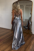 Load image into Gallery viewer, Gold Strapless A-Line Satin Long Prom Dress with Slit